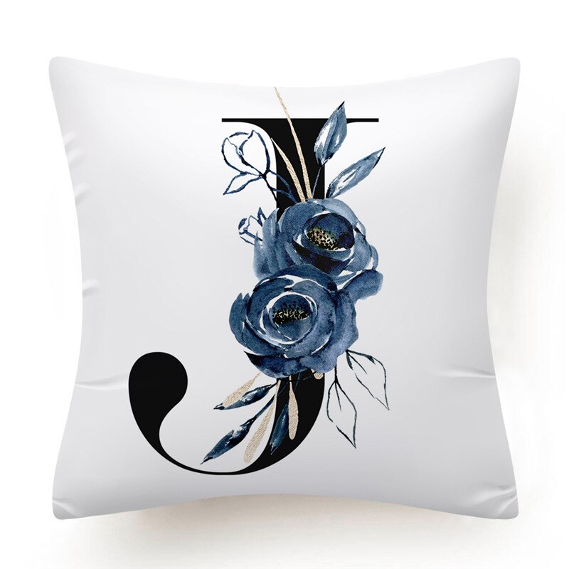 Floral Alphabet Cushion Cover 45x45 Blue Flowers Pillowcase Decorative Sofa Cushions Throw Pillows Cover Home Decor Pillow Cases The Good Home Store