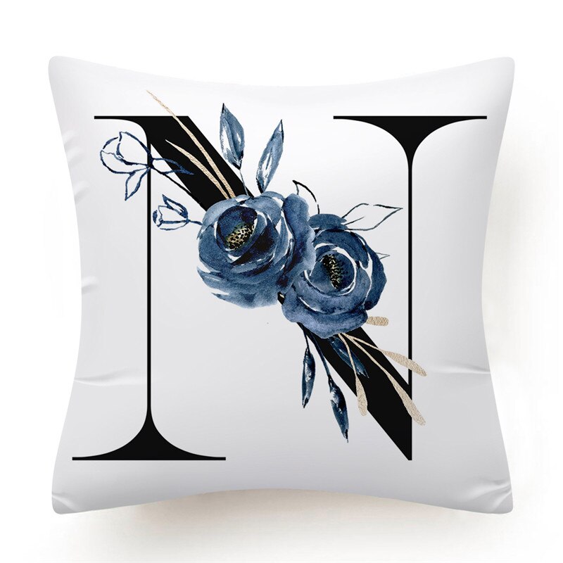 Floral Alphabet Cushion Cover 45x45 Blue Flowers Pillowcase Decorative Sofa Cushions Throw Pillows Cover Home Decor Pillow Cases The Good Home Store