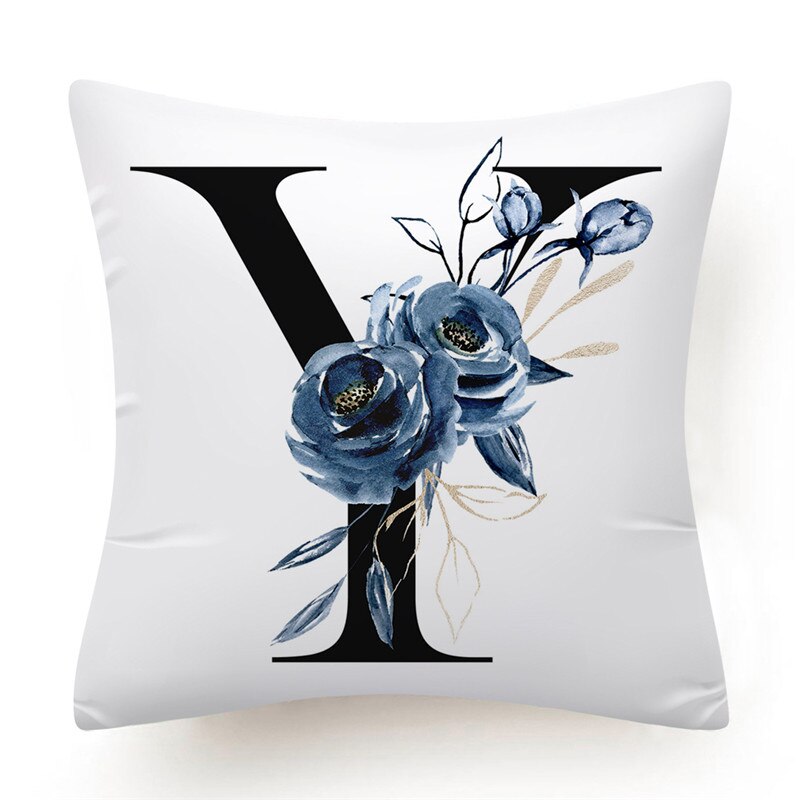 Floral Alphabet Cushion Cover 45x45 Blue Flowers Pillowcase Decorative Sofa Cushions Throw Pillows Cover Home Decor Pillow Cases The Good Home Store