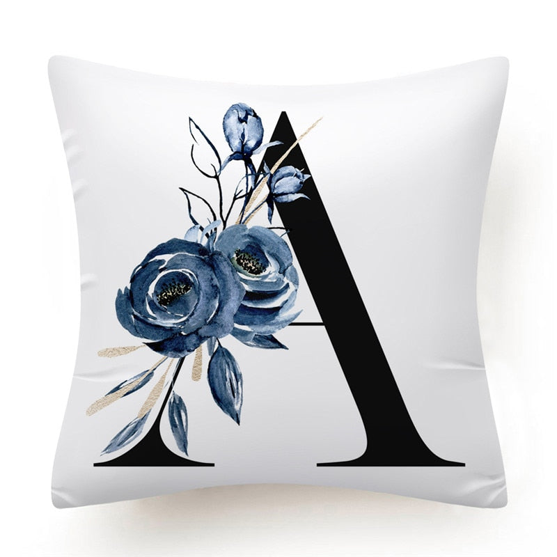 Floral Alphabet Cushion Cover 45x45 Blue Flowers Pillowcase Decorative Sofa Cushions Throw Pillows Cover Home Decor Pillow Cases The Good Home Store