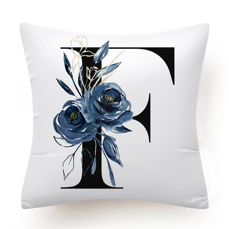 Floral Alphabet Cushion Cover 45x45 Blue Flowers Pillowcase Decorative Sofa Cushions Throw Pillows Cover Home Decor Pillow Cases The Good Home Store