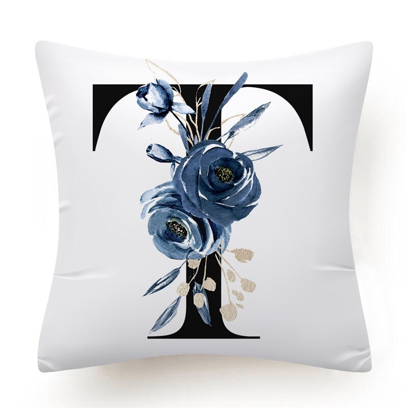 Floral Alphabet Cushion Cover 45x45 Blue Flowers Pillowcase Decorative Sofa Cushions Throw Pillows Cover Home Decor Pillow Cases The Good Home Store