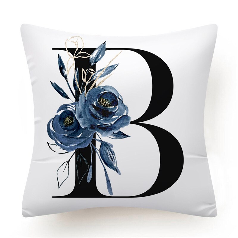 Floral Alphabet Cushion Cover 45x45 Blue Flowers Pillowcase Decorative Sofa Cushions Throw Pillows Cover Home Decor Pillow Cases The Good Home Store