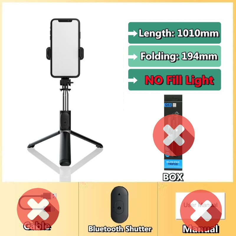 FANGTUOSI 2021 New Wireless selfie stick tripod Bluetooth Foldable Monopod With Led light remote shutter For iphone Wholesale Premier Distributers