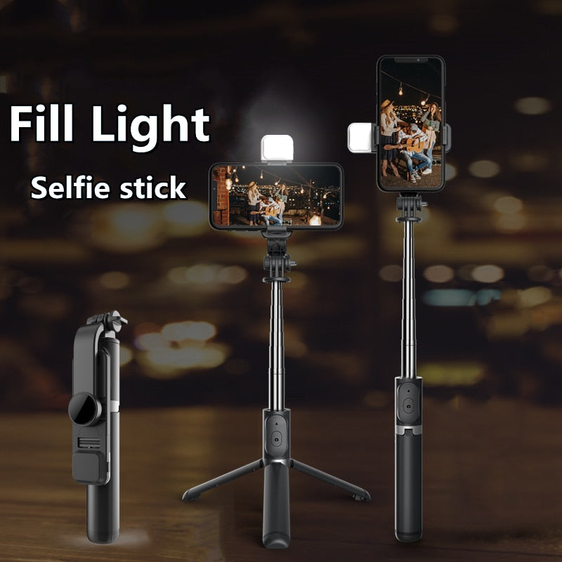 FANGTUOSI 2021 New Wireless selfie stick tripod Bluetooth Foldable Monopod With Led light remote shutter For iphone Wholesale Premier Distributers