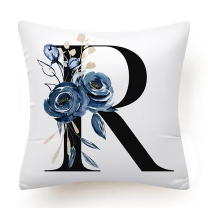 Floral Alphabet Cushion Cover 45x45 Blue Flowers Pillowcase Decorative Sofa Cushions Throw Pillows Cover Home Decor Pillow Cases The Good Home Store