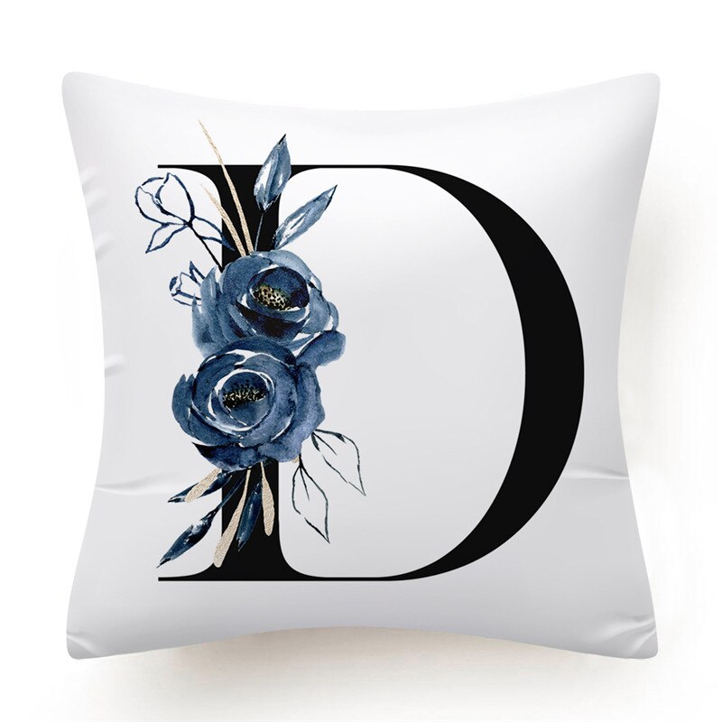 Floral Alphabet Cushion Cover 45x45 Blue Flowers Pillowcase Decorative Sofa Cushions Throw Pillows Cover Home Decor Pillow Cases The Good Home Store