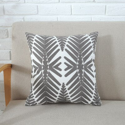 Home Decor Emboridered Cushion Cover Grey Pink Geometric Canvas Cotton Suqare Embroidery Pillow Cover 45x45cm The Good Home Store