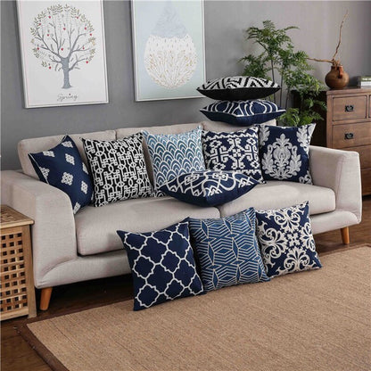 Home Decor Embroidered Cushion Cover Navy/White Pillowcase Canvas Cotton Square Embroidery Pillow Cover 45x45cm Quatrefoil The Good Home Store