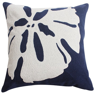 Home Decor Emboridered Cushion Cover Navy Starfish Shell  Canvas Pillow Case Cotton Suqare Embroidery Pillow Cover 45x45cm The Good Home Store