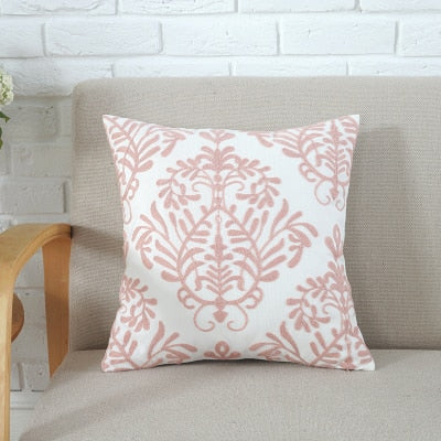 Home Decor Emboridered Cushion Cover Grey Pink Geometric Canvas Cotton Suqare Embroidery Pillow Cover 45x45cm The Good Home Store