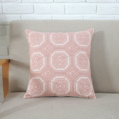 Home Decor Emboridered Cushion Cover Grey Pink Geometric Canvas Cotton Suqare Embroidery Pillow Cover 45x45cm The Good Home Store