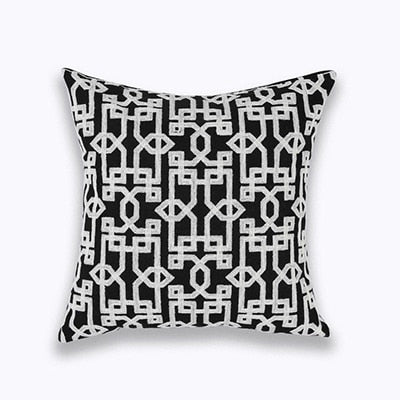 Home Decor Embroidered Cushion Cover Navy/White Pillowcase Canvas Cotton Square Embroidery Pillow Cover 45x45cm Quatrefoil The Good Home Store