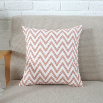 Home Decor Emboridered Cushion Cover Grey Pink Geometric Canvas Cotton Suqare Embroidery Pillow Cover 45x45cm The Good Home Store