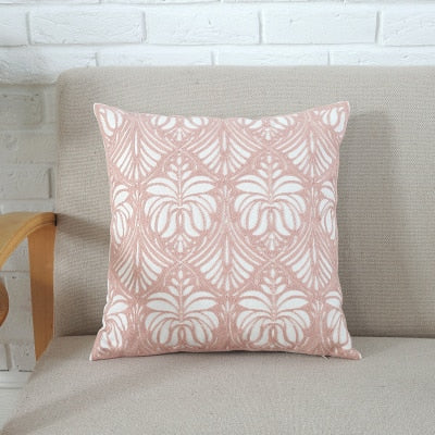 Home Decor Emboridered Cushion Cover Grey Pink Geometric Canvas Cotton Suqare Embroidery Pillow Cover 45x45cm The Good Home Store