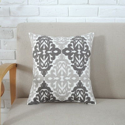 Home Decor Emboridered Cushion Cover Grey Pink Geometric Canvas Cotton Suqare Embroidery Pillow Cover 45x45cm The Good Home Store