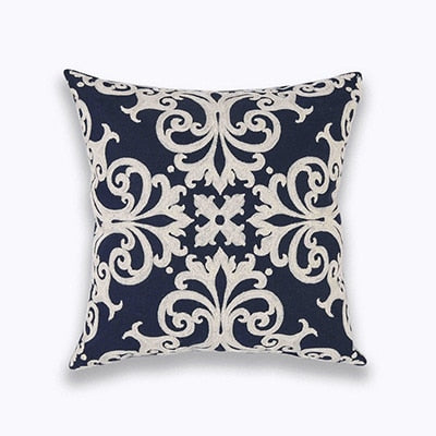 Home Decor Embroidered Cushion Cover Navy/White Pillowcase Canvas Cotton Square Embroidery Pillow Cover 45x45cm Quatrefoil The Good Home Store