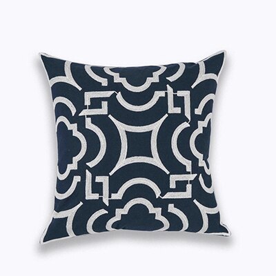 Home Decor Embroidered Cushion Cover Navy/White Pillowcase Canvas Cotton Square Embroidery Pillow Cover 45x45cm Quatrefoil The Good Home Store