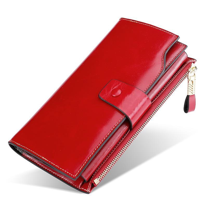 RFID Blocking Genuine Leather Women Wallet Long Lady Leather Purse Brand Design Luxury Oil Wax Leather Female Wallet Coin Purse The Good Home Store