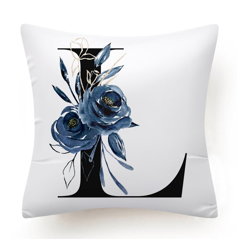 Floral Alphabet Cushion Cover 45x45 Blue Flowers Pillowcase Decorative Sofa Cushions Throw Pillows Cover Home Decor Pillow Cases The Good Home Store