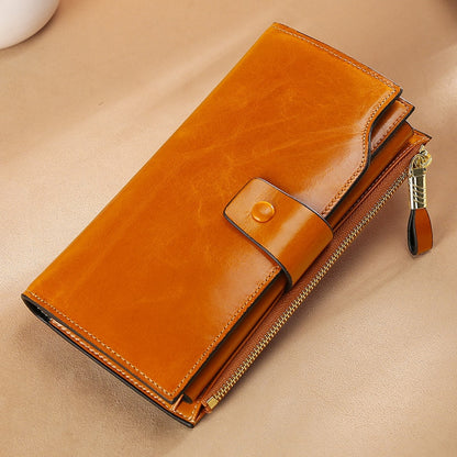 RFID Blocking Genuine Leather Women Wallet Long Lady Leather Purse Brand Design Luxury Oil Wax Leather Female Wallet Coin Purse The Good Home Store