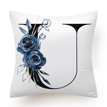 Floral Alphabet Cushion Cover 45x45 Blue Flowers Pillowcase Decorative Sofa Cushions Throw Pillows Cover Home Decor Pillow Cases The Good Home Store