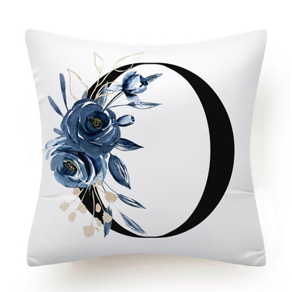 Floral Alphabet Cushion Cover 45x45 Blue Flowers Pillowcase Decorative Sofa Cushions Throw Pillows Cover Home Decor Pillow Cases The Good Home Store