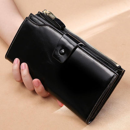 RFID Blocking Genuine Leather Women Wallet Long Lady Leather Purse Brand Design Luxury Oil Wax Leather Female Wallet Coin Purse The Good Home Store