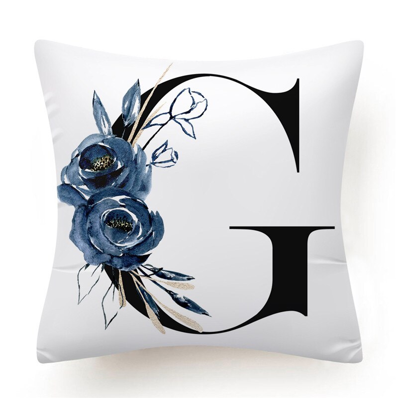 Floral Alphabet Cushion Cover 45x45 Blue Flowers Pillowcase Decorative Sofa Cushions Throw Pillows Cover Home Decor Pillow Cases The Good Home Store