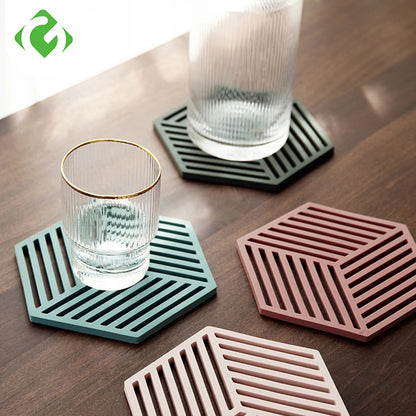 5Pcs Silicone Dining Table Placemat Coaster Cup Hexagon Mats Heat-insulated Bowl Home Decor Desktop Eco-friendly Insulated Pad The Good Home Store