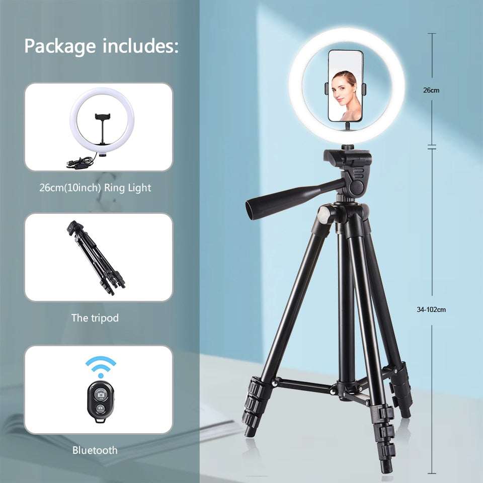 26cm Photo Ringlight Led Selfie Ring Light Phone Remote Control Lamp Photography Lighting With Tripod Stand Holder Youtube Video Premier Distributers