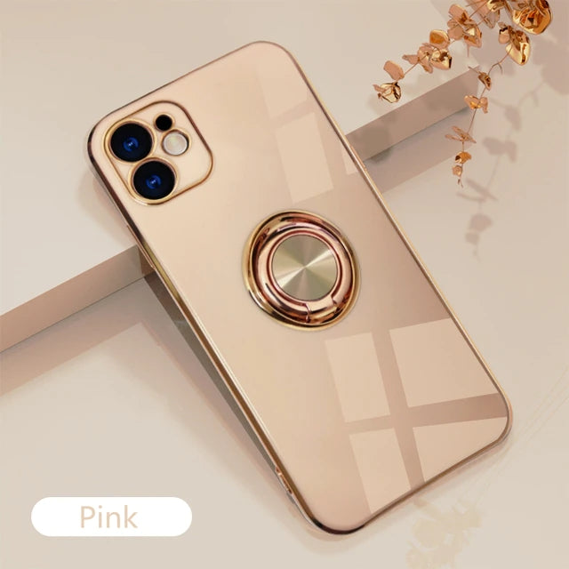 Luxury Plating Silicone Case with Metal Ring Holder Premier Distributers