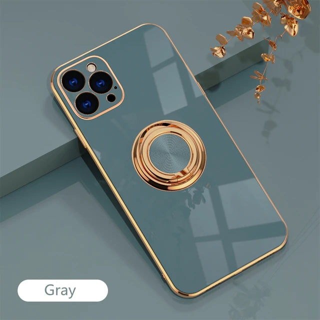 Luxury Plating Silicone Case with Metal Ring Holder Premier Distributers