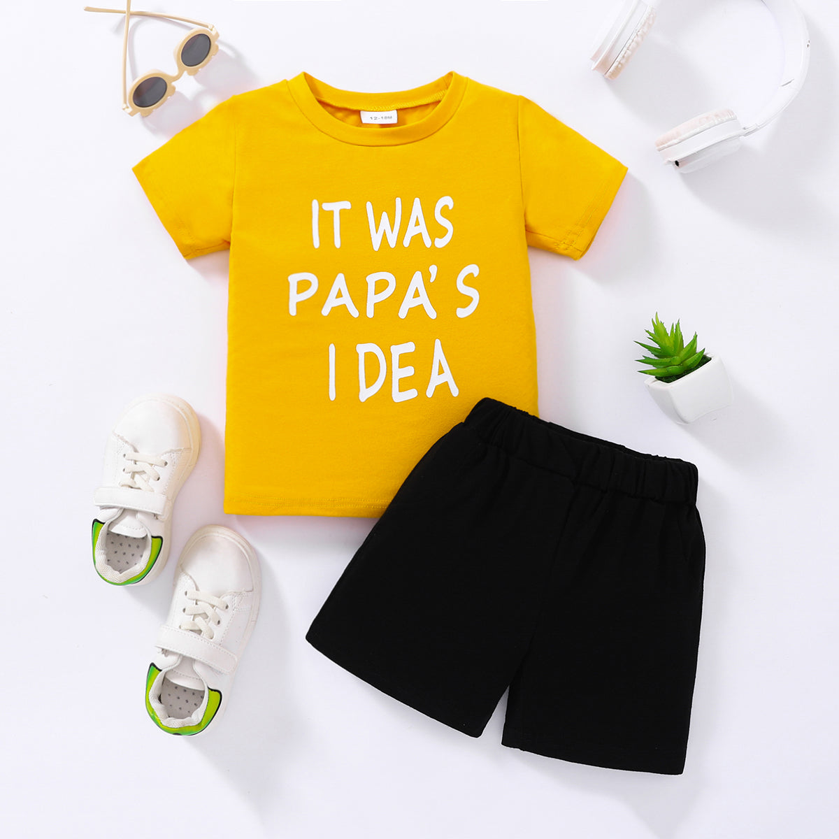 Kids IT WAS PAPA'S IDEA Graphic Tee and Shorts Set Trendsi