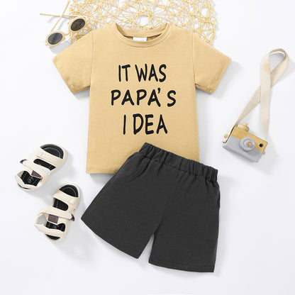 Kids IT WAS PAPA'S IDEA Graphic Tee and Shorts Set Trendsi