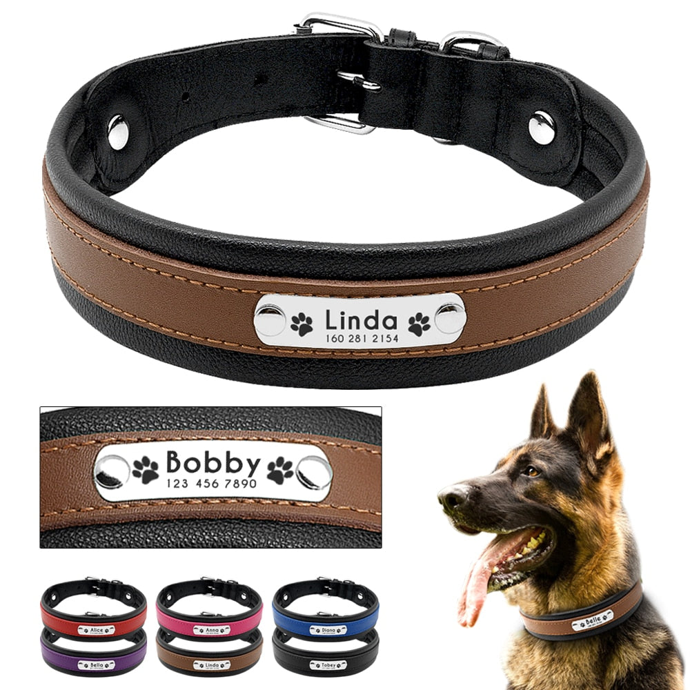 Large Dog Collar Genuine Leather Dog Collar Personalized Pet Name ID Collar Padded Customized For Medium Large Dogs Premier Distributers