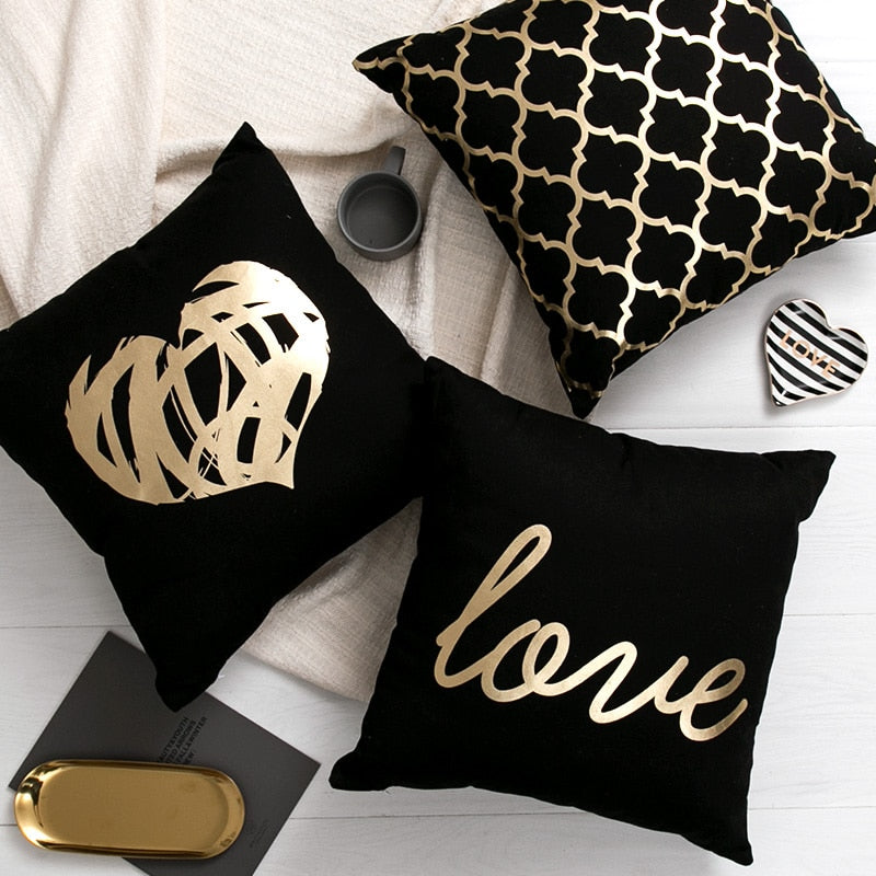 Black Golden Leaves Cushion Brozing Gold Foil Cushion Decorative Pillows Home Decor Throw Pillow Almofadas Decorativas Para Sofa The Good Home Store