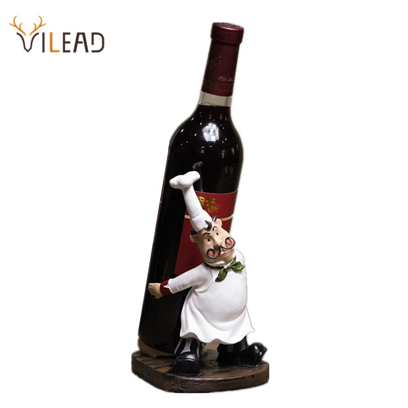 VILEAD 21cm Resin Mustache Chef Back Wine Rack Figurines Creative Restaurant Ornament People Gift European Crafts Home Decor The Good Home Store