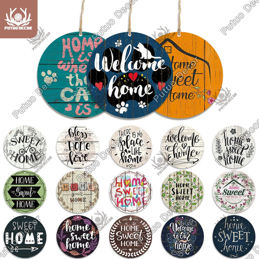 Putuo Decor Sweet Home Round Wooden Signs Home Wall Plaque Family Plaque Wood Gifts for Home Decor Living Room Door Decoration The Good Home Store