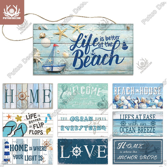 Putuo Decor Beach Home Signs Wood Wall Plaque Wooden Signs Welcome Decor Hanging Plate for Beach House Home Bedroom Tent Decor The Good Home Store