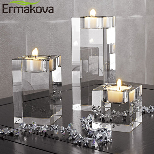 ERMAKOVA Candle Holder Solid Crystal Clear Square Glass Pillar Tealight Holder for Wedding Home Decoration Candlelight Dinner The Good Home Store