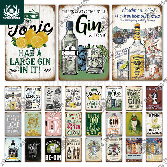 Putuo Decor Gin Brand Vintage Wine Tin Sign Metal Alcohol Plaque for Home Kitchen Bar Pub Club Man Cave Decoration Wall Decor The Good Home Store