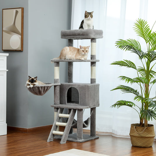 Cat Tree Towel Scratching Sisal Post Multi-Level Pet Climbing Tree with Hammock Bed Cat Ladder Extra Large Perch with Toy Ball Premier Distributers